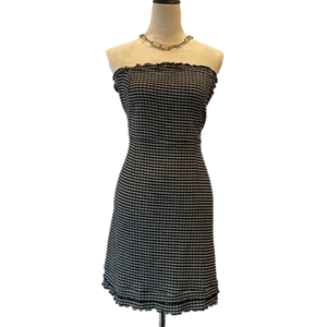 Topshop Black & White Plaid Strapless Midi Knee 30” Dress